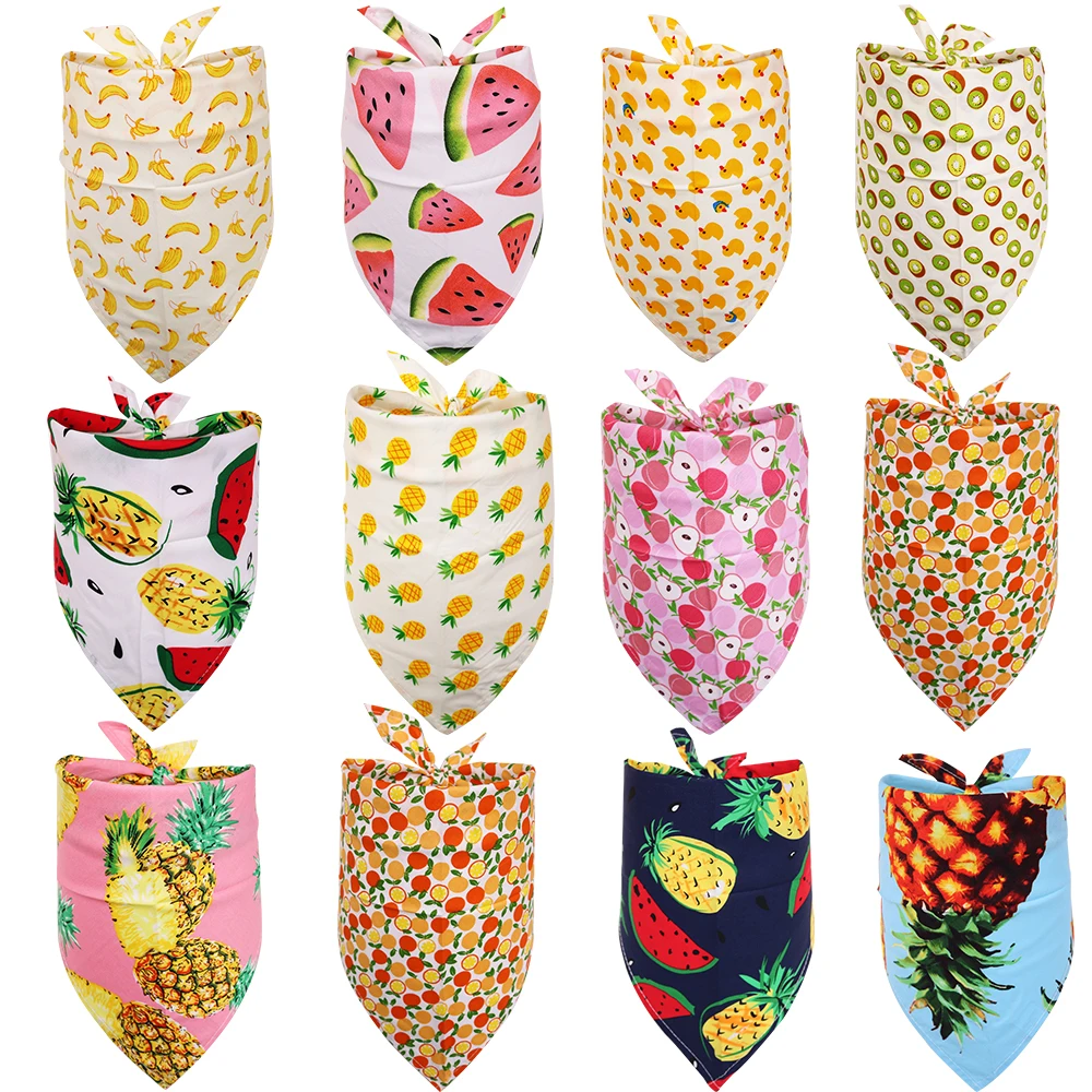 

10 Pcs Summer Cotton Bandanas For Dog Fruit Printing Triangle Adjustable Bandanas Scarf Pet Dog Cat Grooming Accessories