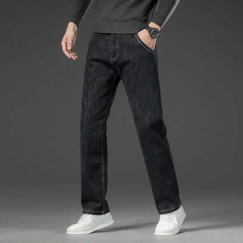 Stretch Fleece Thick Warm Loose Straight Leg Jeans Autumn and Winter Men Plus Size Cargo Hosen Frauen 2