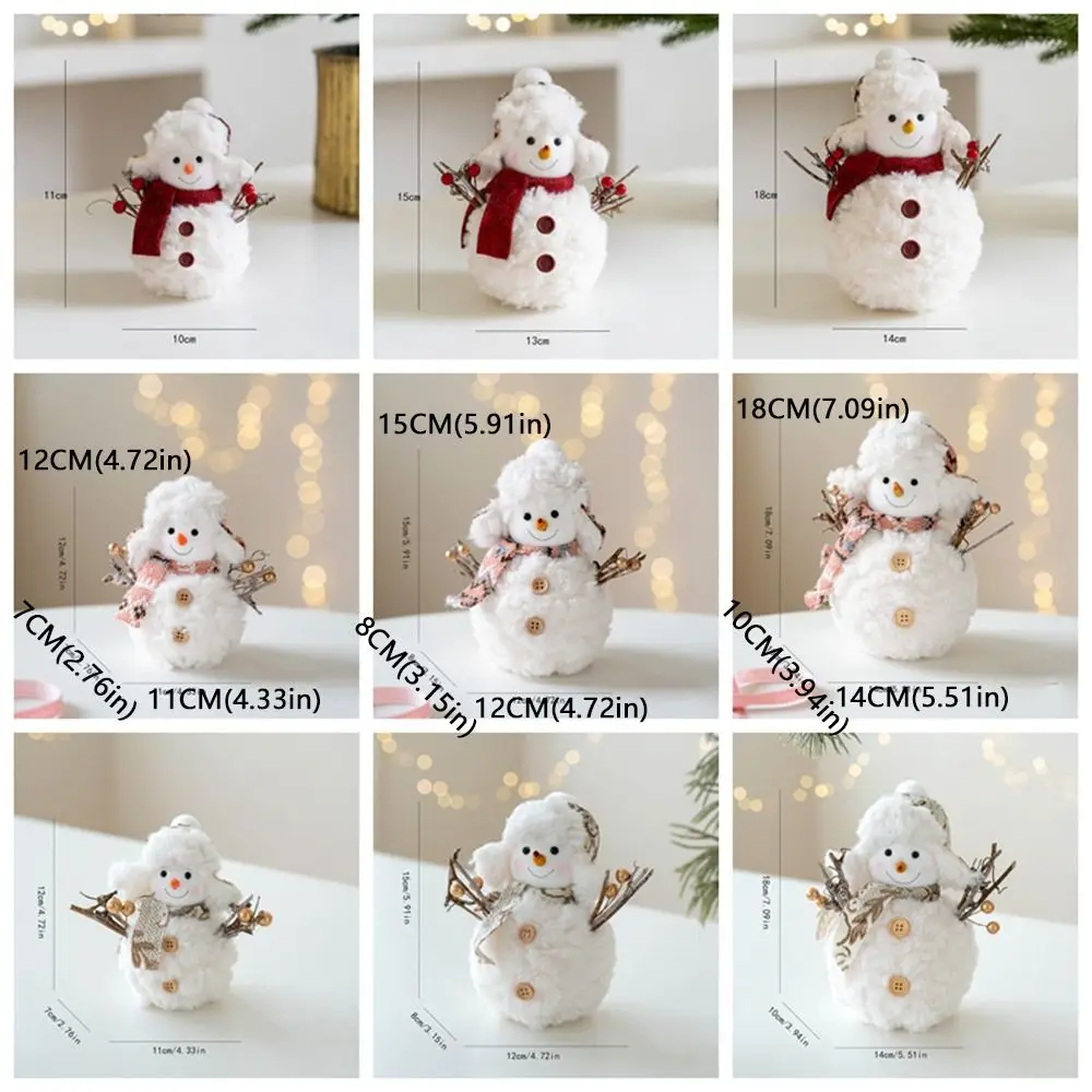 Kids Gift Cartoon Christmas Snowman Ornaments Round Hat Knitted Plush Snowman Doll Simulation Soft Snowman Statue Festivals