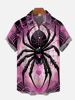 2024 New Men's Casual Shirt Short Sleeve 3D Printed Halloween Spider Web Printed Single Breasted Shirt Men's Loose Clothes 1