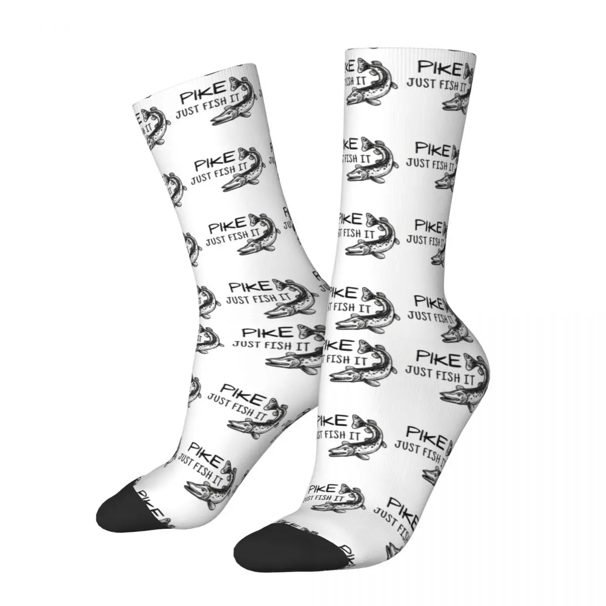 

Crazy compression Pike Just Fish It Sock for Men Harajuku Just Fish It Seamless Pattern Crew Sock Casual