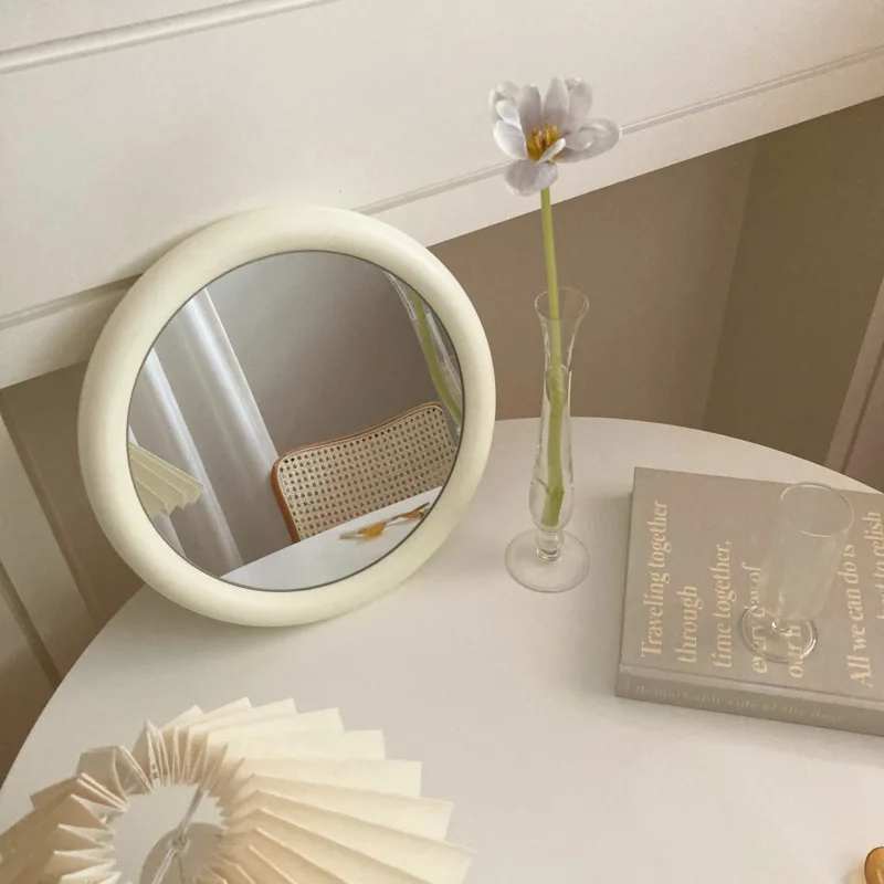 YLOVE-Miroir de Maquillage Rond de Style Nordique avec Chaîne, Cadre en Bois Naturel, Vintage, en IQUE dex, pour Bureau, Table, Décoration de Chambre, Photo