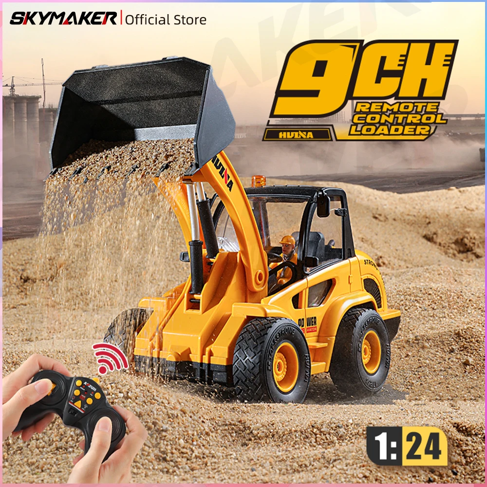 HuiNa 1/24 RC Excavator 9 Channel 2.4G Remote Control Alloy Digging Bucket Led Light Excavator Model RC Truck Toys Gift for Boy 6
