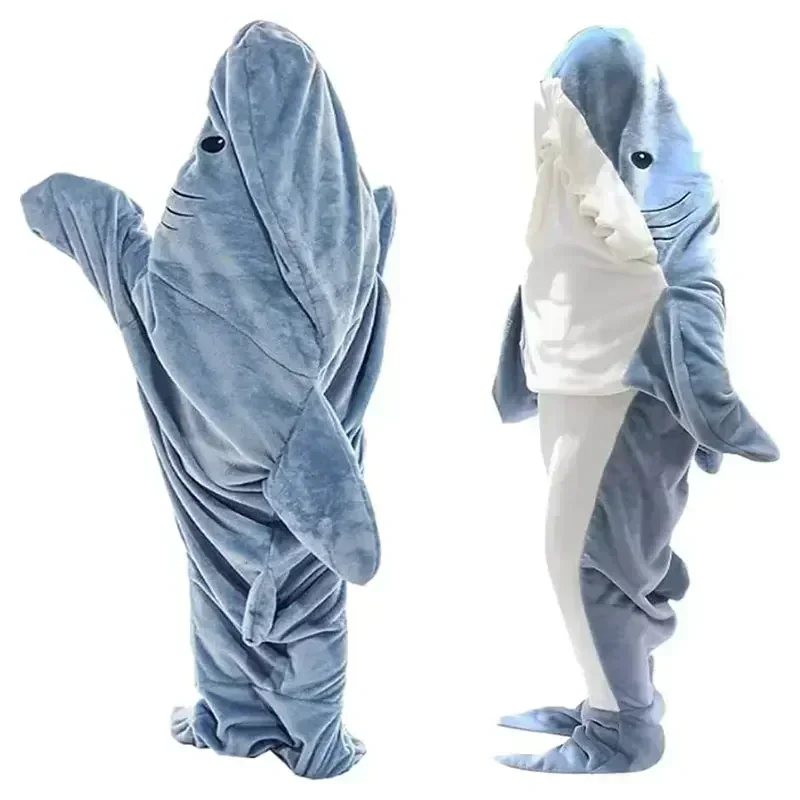 Cartoon Shark Blanket Hoodie Women Kigurumi Playsuit Kids Parents