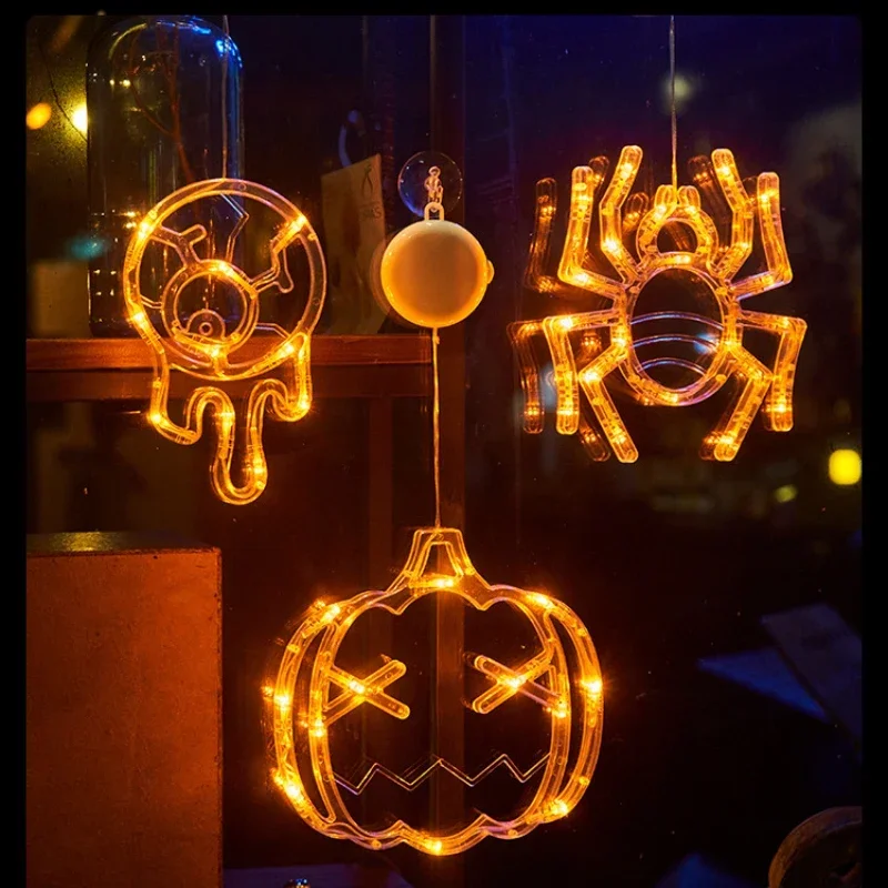 Spooky Pumpkin Ghost LED Window Light with Suction Cup - Battery Operated Halloween Hanging Decor