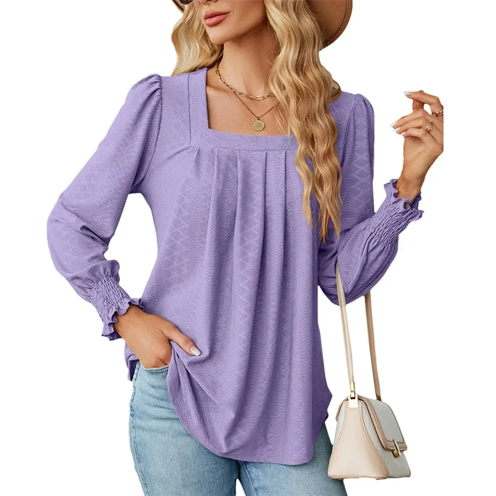 Women's Blouses and Shirts for Women Elegant Clothes Korean Long Sleeve Square Neck Trend 2024 Black Tops Spring Autumn Clothing