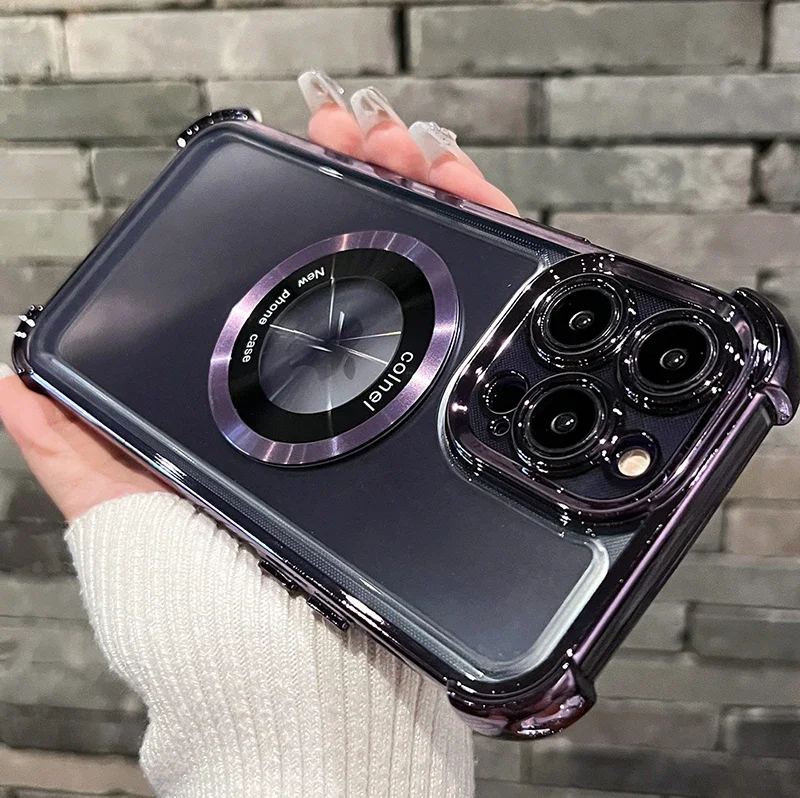 Luxury Simplicity Plating Shockproof Phone Case with Magnetic Wireless Charging Compatibility