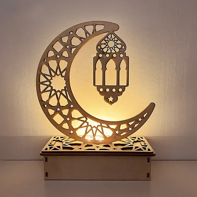 

Mubarak Decoration LED Wooden Pendant Ornaments Ramadan Decoration for Home Islamic Mubarak Aid Mubarek Eid Al-Fitr Decor