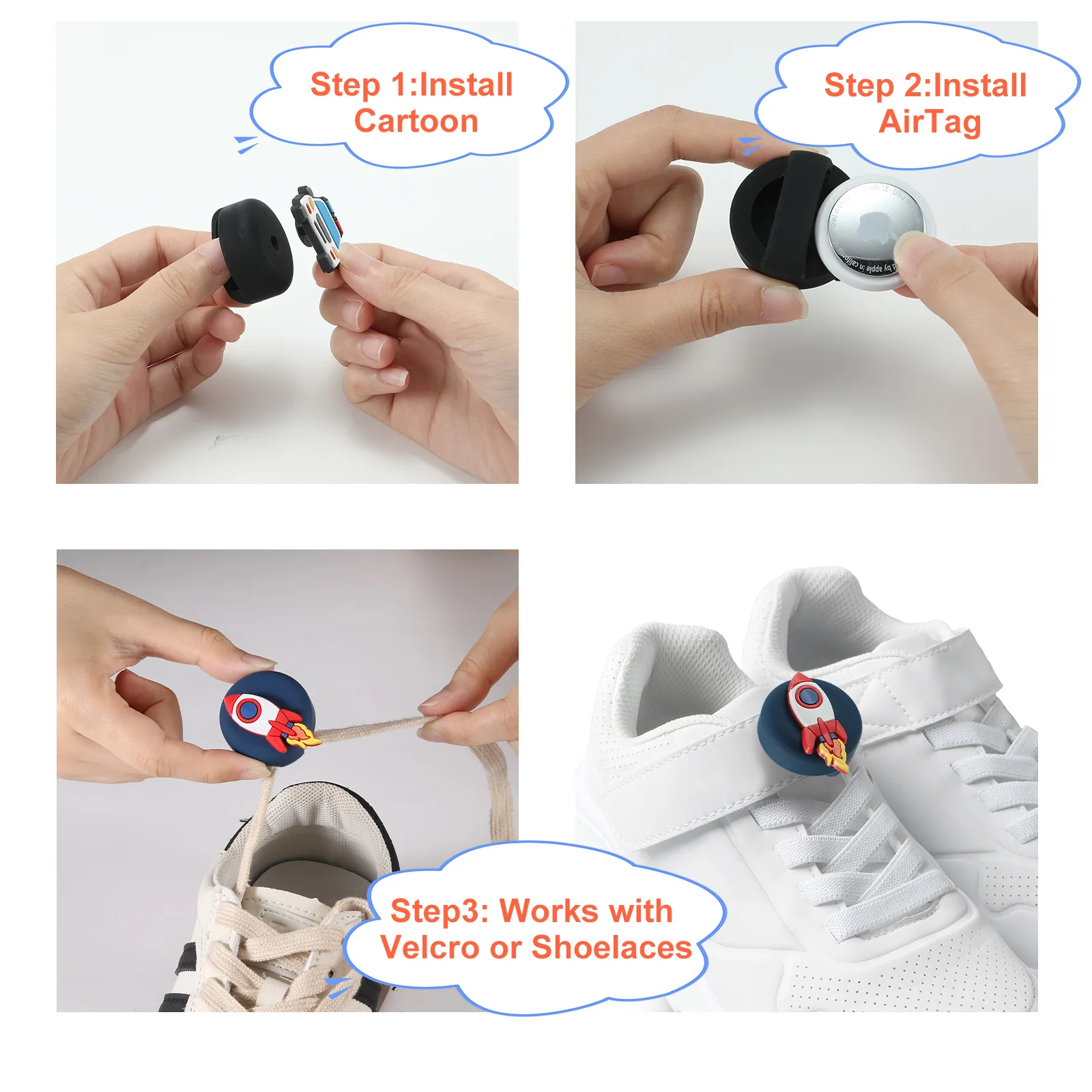 Waterproof Silicone AirTag Holder for Kid's Shoelaces & Straps