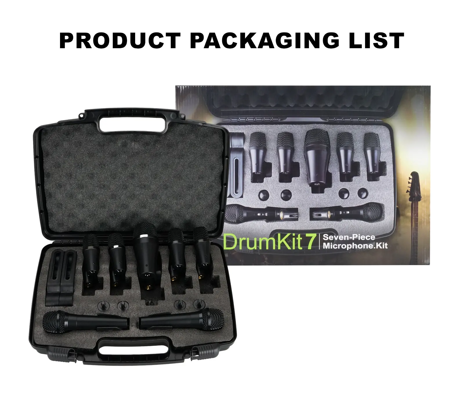 DRUMKIT 유선 다이나믹 드럼 마이크 키트, 킥 베이스, 톰, 스네어, 심벌즈 마이크 세트, 드루의 전체 성능, 7 피스 드럼