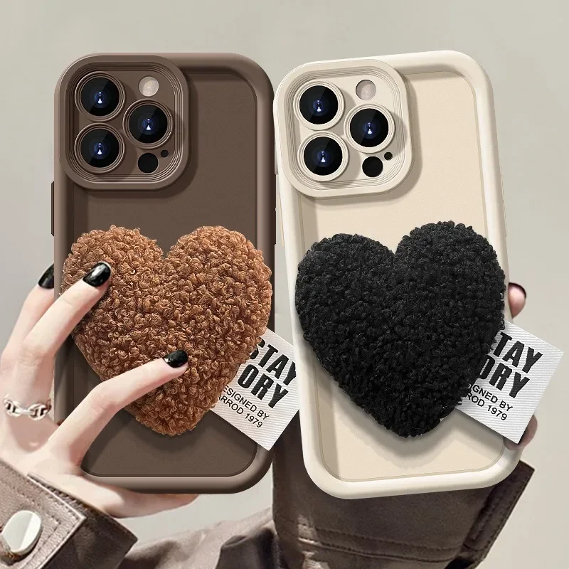 Korean Cute 3D Plush Love Heart Soft Phone Case Cover