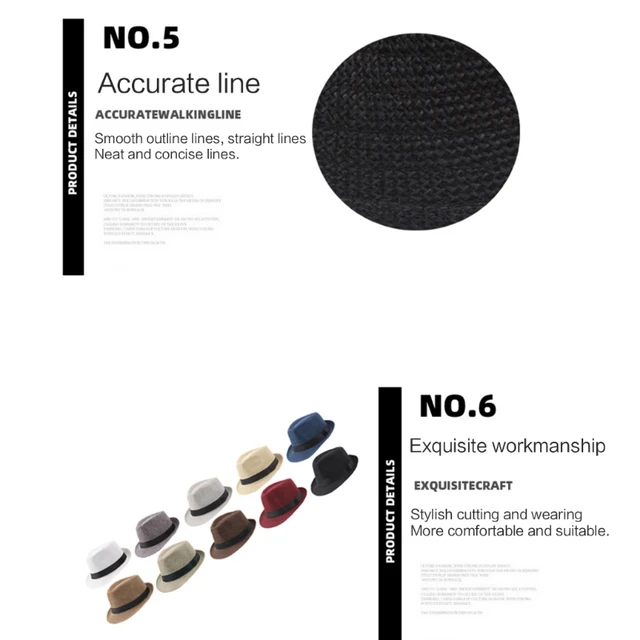 Cappello Fedora classico da uomo con fasce nere, accessorio per cappello da sole estivo a corta 3