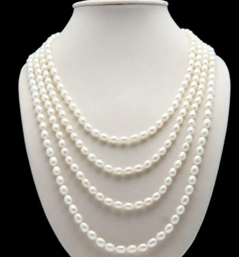 

new Long pearl necklace AA 7-8mm white pink purple 100% natural 50INCH CAN CHOOSE
