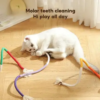 Cotton Rope Toys, 27.55Inches Color Blocking Cotton Rope Toys, Safe Cat Toys Teething Chew For Boredom And Stimulating 2