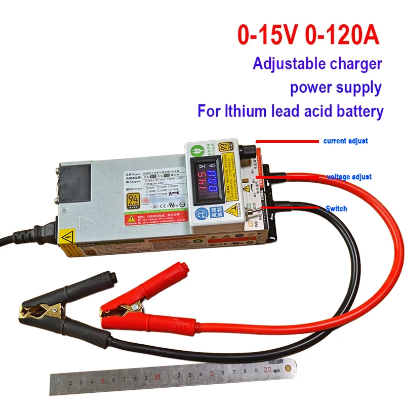 Connectique détaillée du chargeur multiport 3-15V 3-120A 300W avec bornes et prises USB