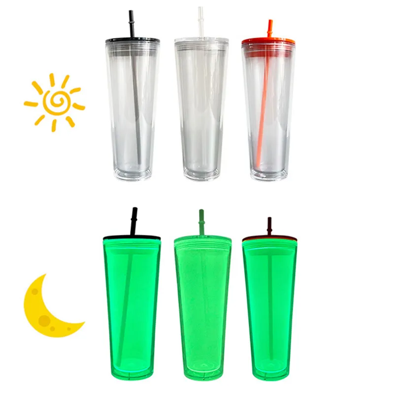 Snowglobe Double Wall Glow in the Dark Pre Drilled Boba Tumbler