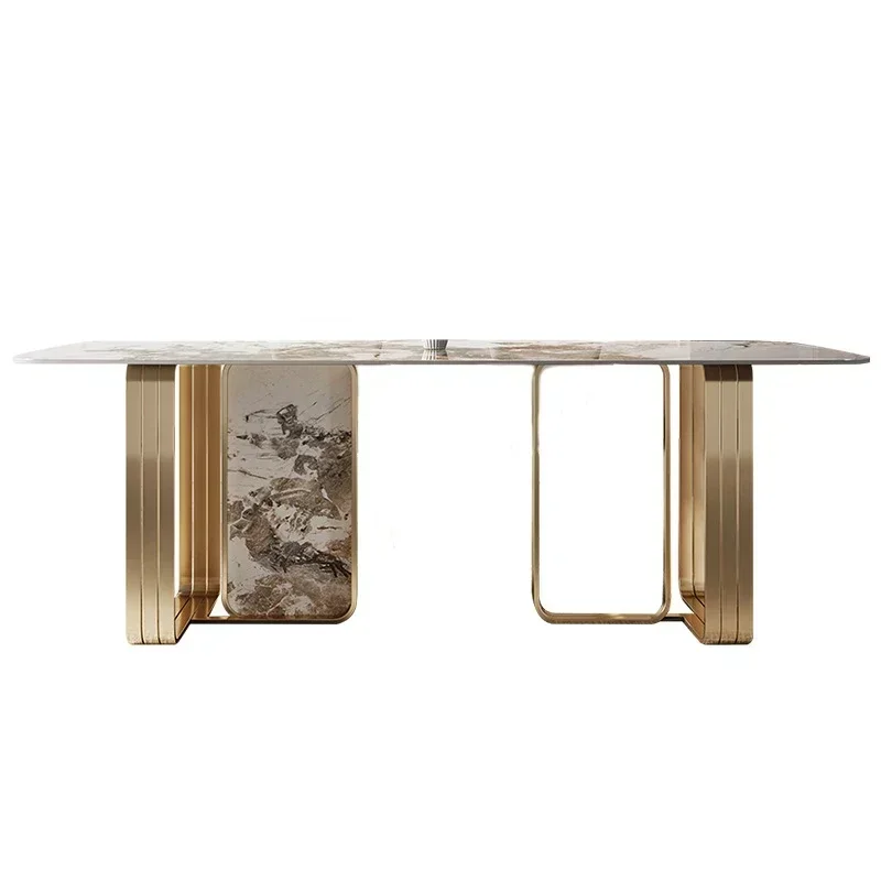 Modern simple rectangular negotiation table Italian high-end smooth rock table and chair combination furniture custom