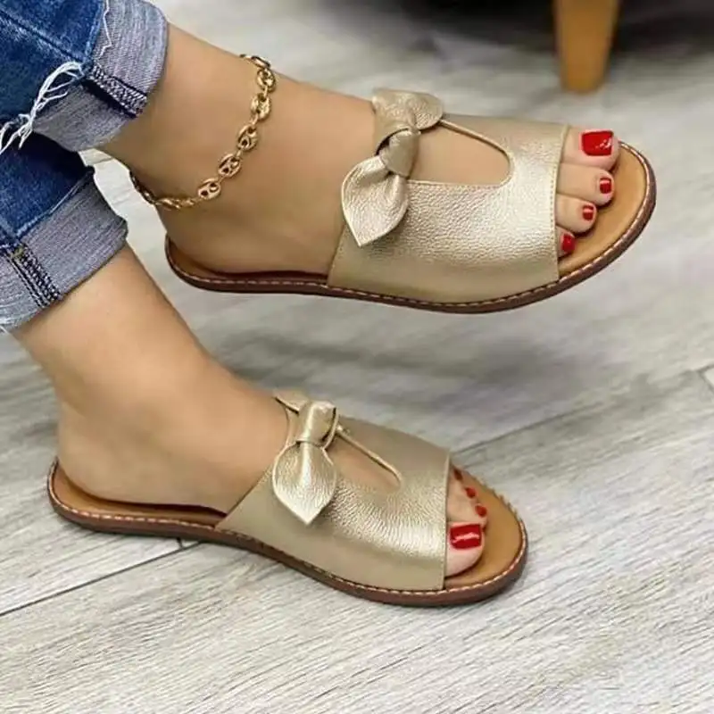 

Chaussure Femme Summer Women Slippers Shoes Cute Butterfly-Knot Flats Casual Sandals Solid Color Beach Sandals Zapatillas Mujer