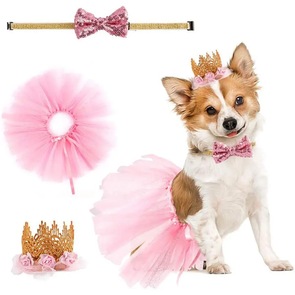 

Dog Tutu Skirt With Bowtie Crown Dog Birthday Party Supplies Pet Cosplay For Halloween Christmas Holidays Wedding