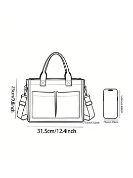 Beige Corduroy Tote Bag with Black Bow Print – Large Capacity - Image 6