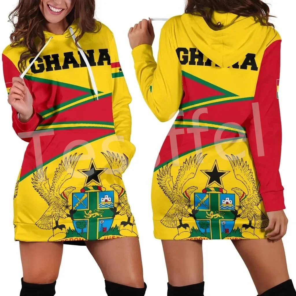 Tessffel Africa Eritrea County Flag Native Tribe Lion Retro 3DPrint Harajuku Long Sleeves Casual Funny Women Hoodie Dress A1