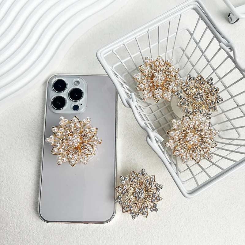 Luxury Quality Mobile Phone Holder Metal Pearl Fashion Socket Talk Grip