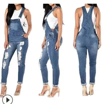  - QNPQYX New streetwear womens jeans Casual girlfriend Ripped Jeans Jumpsuit Romper Pants Hole Sleeveless Denim Overalls For Women