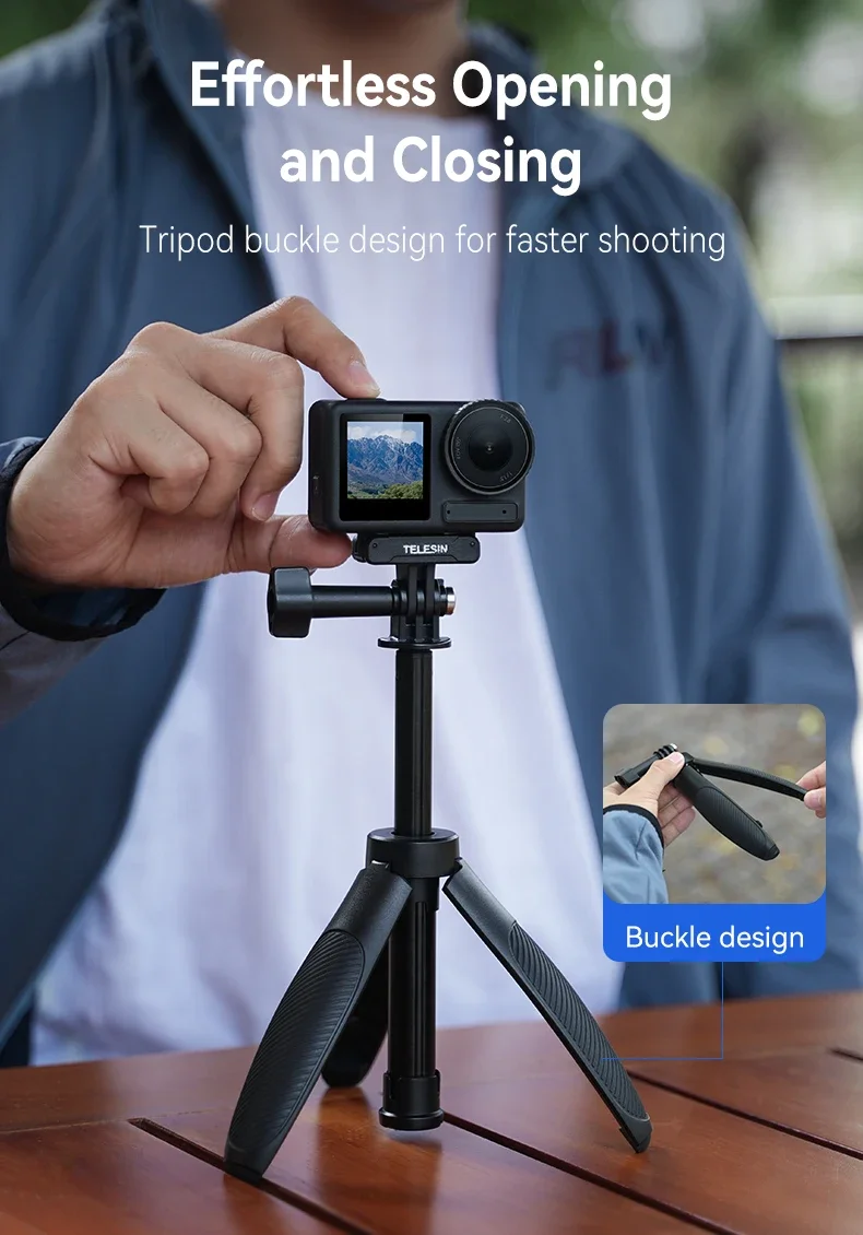 Portable Extendable Selfie Stick Tripod for GoPro/Insta360/DJI Osmo - Quick Rele