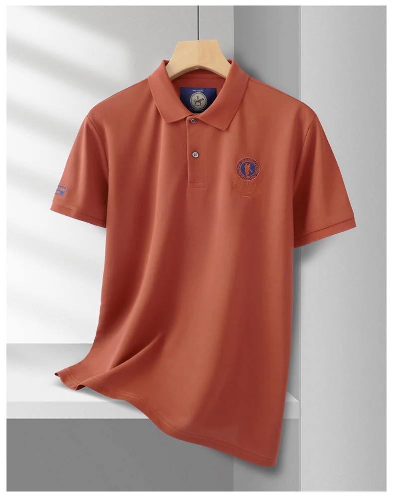 Hochwertiges Marken-Poloshirt für Herren mit Kurzarm, Modisches Rundes Abzeichen mit Geprägten Buchstaben, Atmungsaktives Sommer-Freizeitshirt mit Neuem Kragen – Detail 7