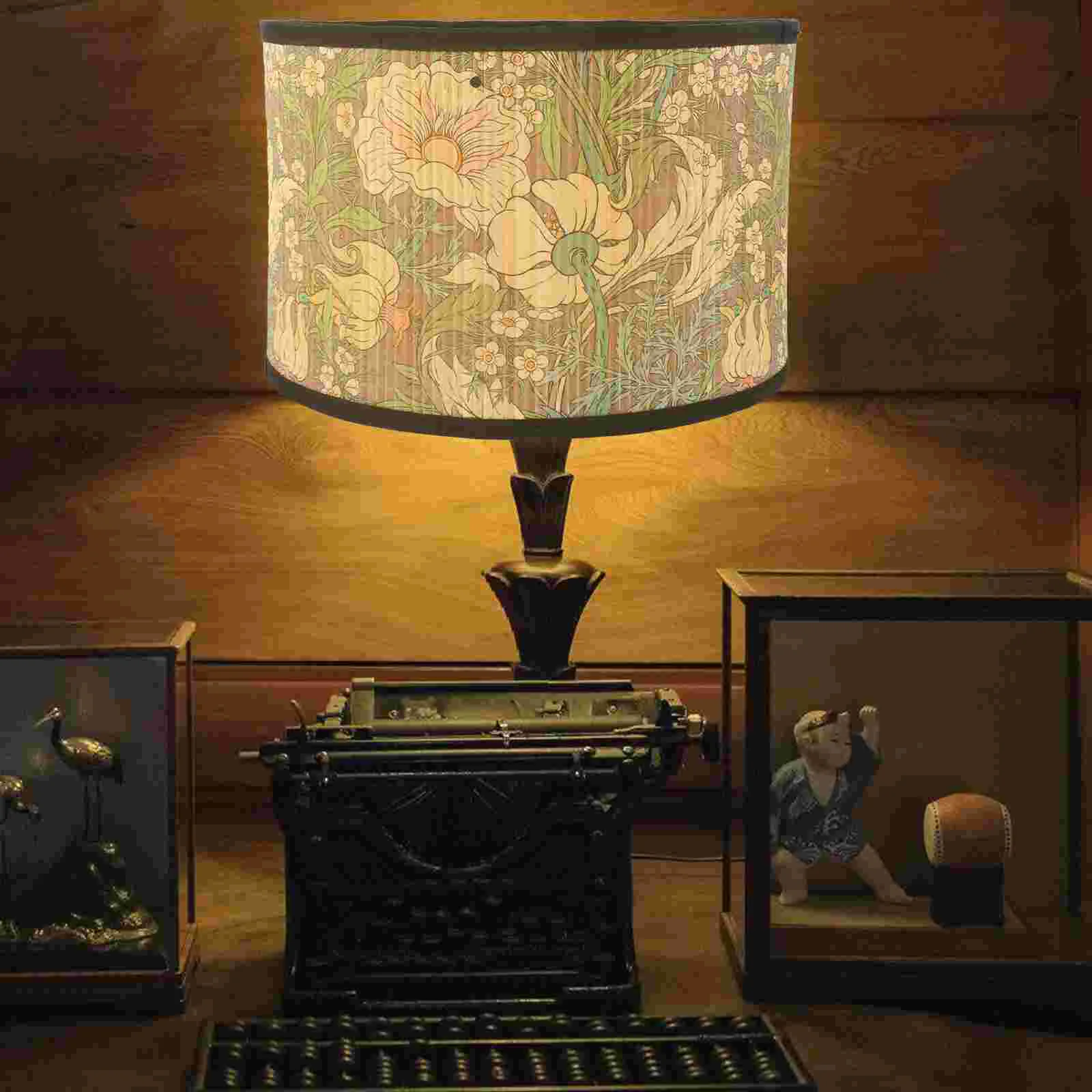 

Printed Lampshade Bamboo Woven Chandeliers Barrel Shades Light Cover for Pendant Green Plants Lampshades Hotel