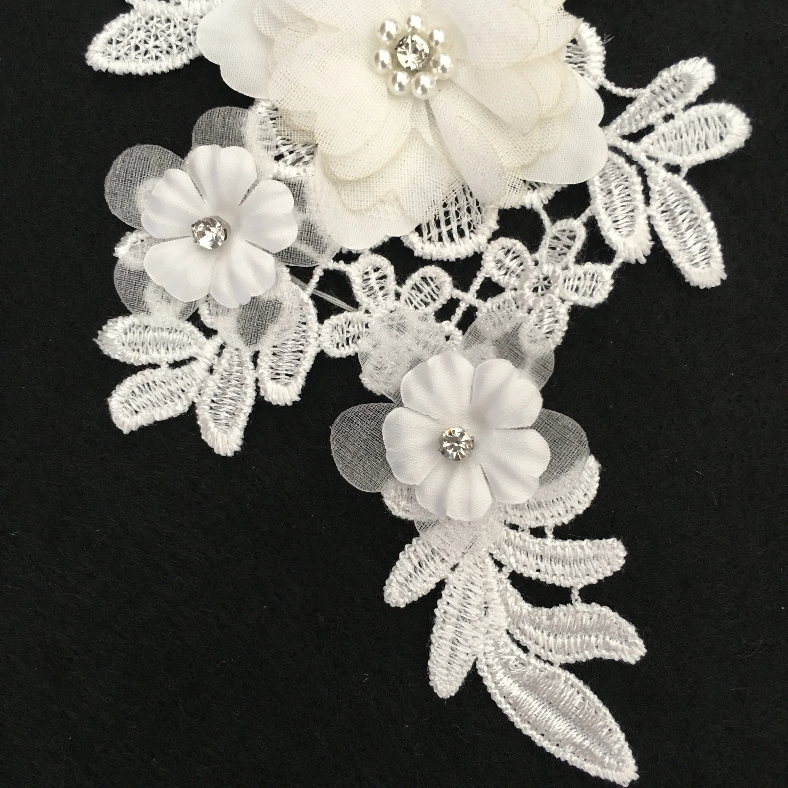 3D three-dimensional flower decoration pearl rhinestone embroidery DIY clothing craft supplies accessories Black and white