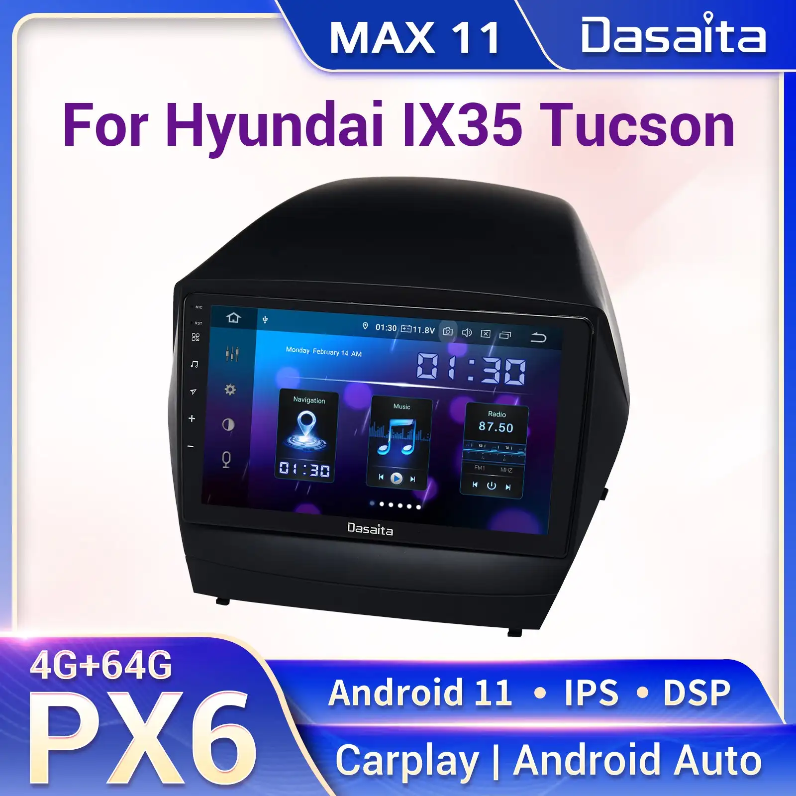 

Dasaita Android11 Multimedia Player for IX35 Tucson 2009 to 2015 Stereo Autoradio IPS 1280*720 Carplay Android Auto DSP AHD