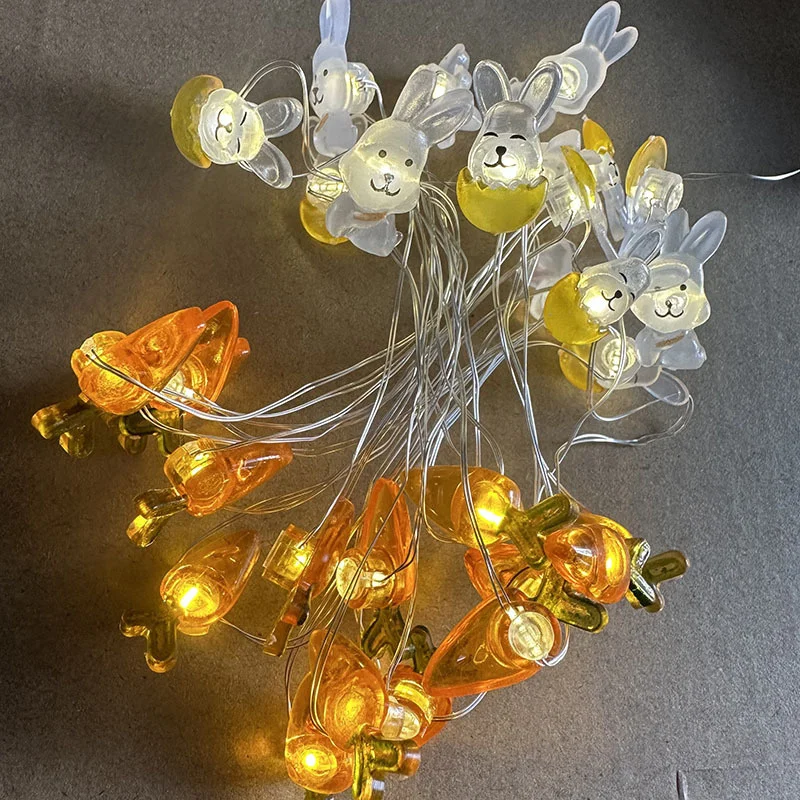 

2024 Easter Garland Rabbit String Light Carrot Chick Eggs Fairy Light Happy Easter Party Curtain Decoration for Home Kids Gift