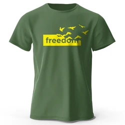 Freedom Letter Printed Cotton Oversized Graphic T-Shirt - XXXL (Army Green)