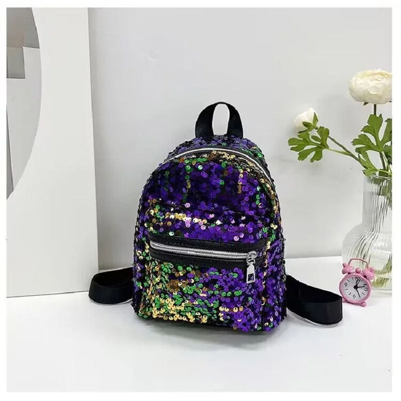 

Children's Purple-green Sequin Backpack Casual School Bag