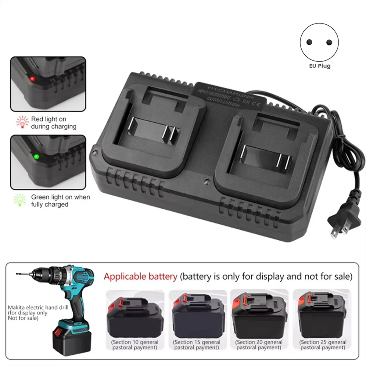 핫 송 지푸 장미 EU용 18V 리튬 배터리 BL1830용 듀얼 포트 리튬 이온 배터리 충전기