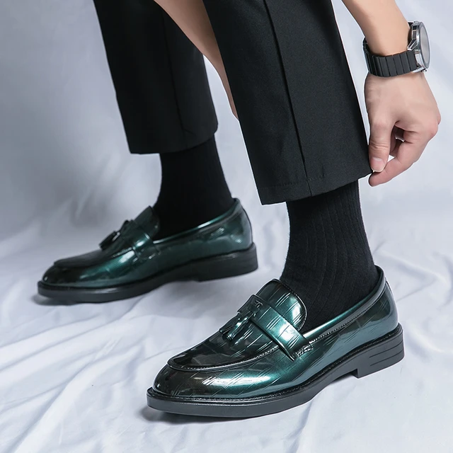 Classic Men's Loafers Trend Green Men's Banquet Dress Shoes Men's Genuine Leather Casual Non Slip - AliExpress