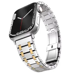 Elegant Stainless Steel Metal Business Watch Band Bracelet Strap - 49mm (Silver Gold Band)