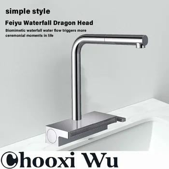 CHOOXIWU - ก๊อกน้ําน้ําตกท่อระบายน้ําสีเทา Telescopic Multi-Function อ่างล้างจานร้อนและเย็นหมุนได้ปืน 1