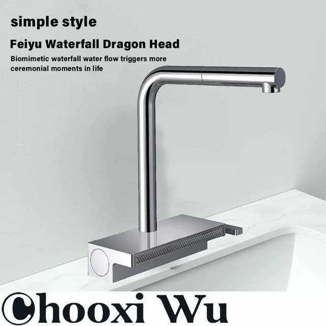 CHOOXIWU - ก๊อกน้ําน้ําตกท่อระบายน้ําสีเทา Telescopic Multi-Function อ่างล้างจานร้อนและเย็นหมุนได้ปืน 1