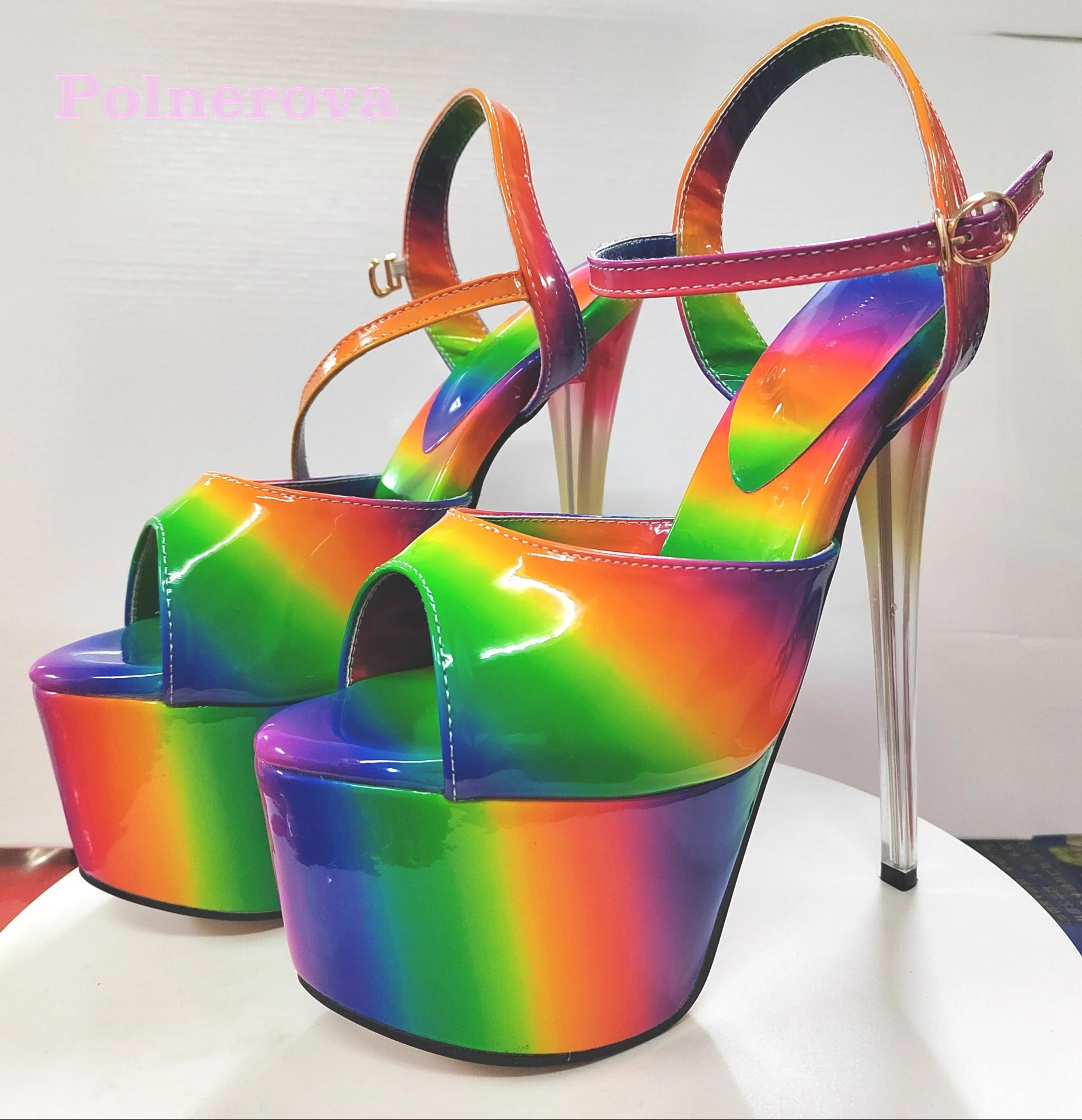 

Rainbow Mixed Color Super High Heels for Women Catwalk Stage Shoes Night Bar Women's Shoes Silver Stiletto Sandals Large Size