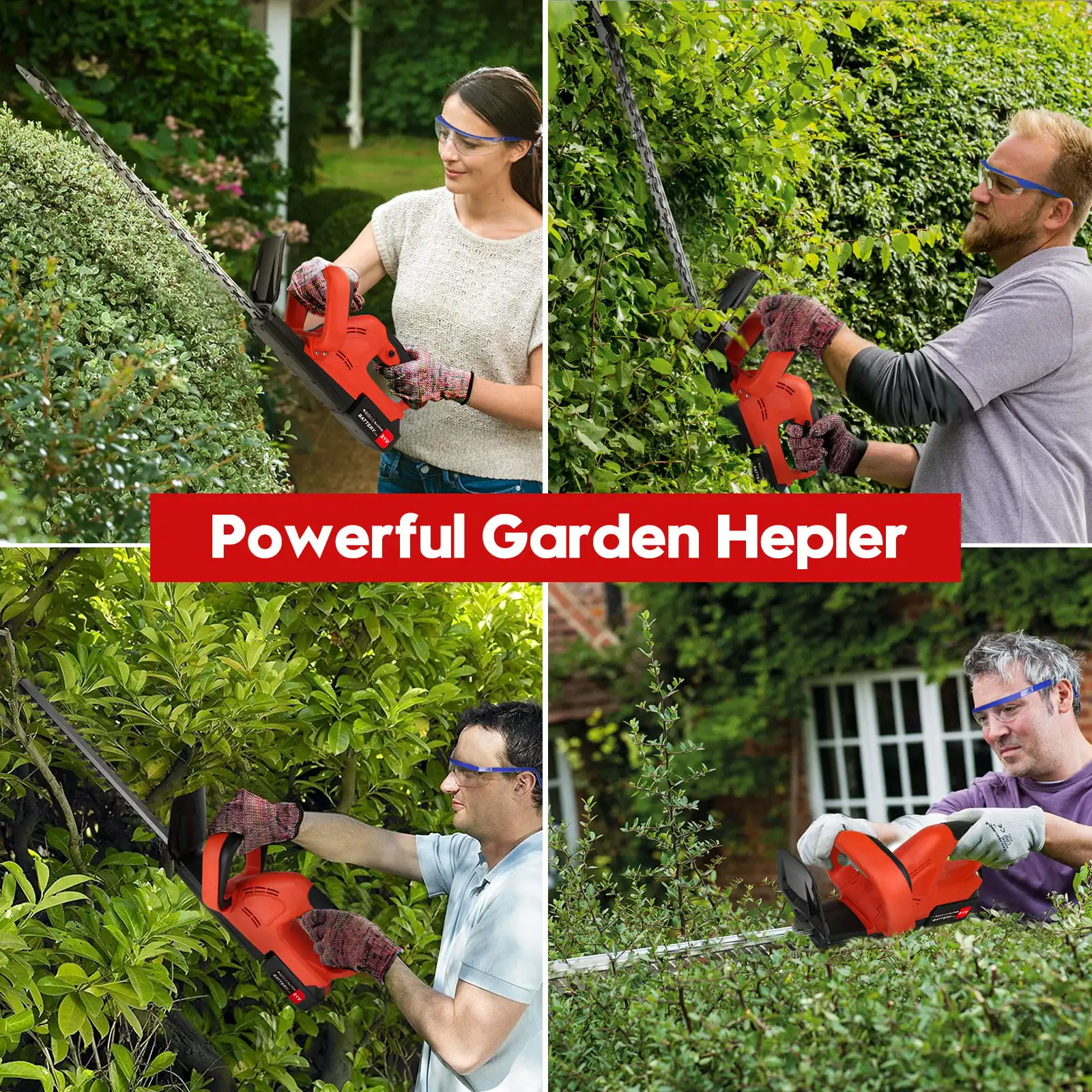 21V Cordless Hedge Trimmer 22 Inch Electric Hedge Trimmer with 3.0Ah Battery & Charger with Dual Action Blade 3/5" Cut Capacity images - 6