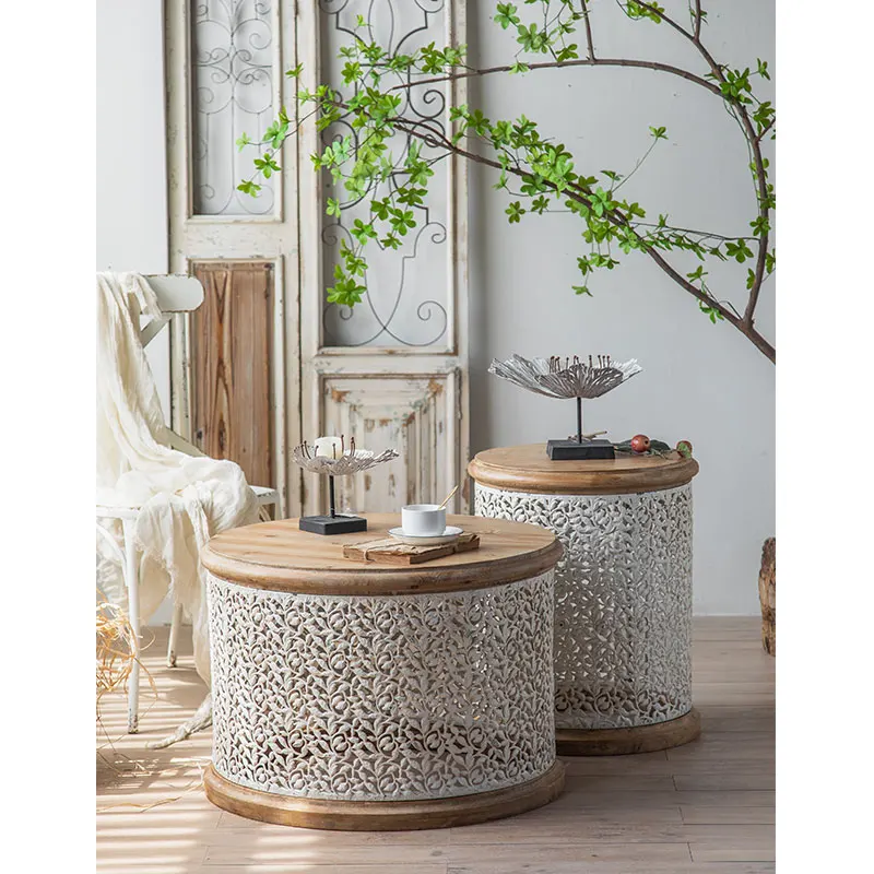 

Multi-size White Design Wrought Iron Table Home Elegant Decor Small Furniture Antique Round Coffee Table