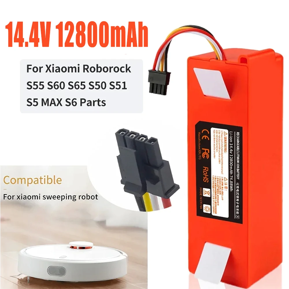 100% Original 14.4V 12800mAh Robotic Vacuum Cleaner Replacement Battery For Xiaomi Roborock S55 S60 S65 S50 S51 S5 MAX S6 Parts 2