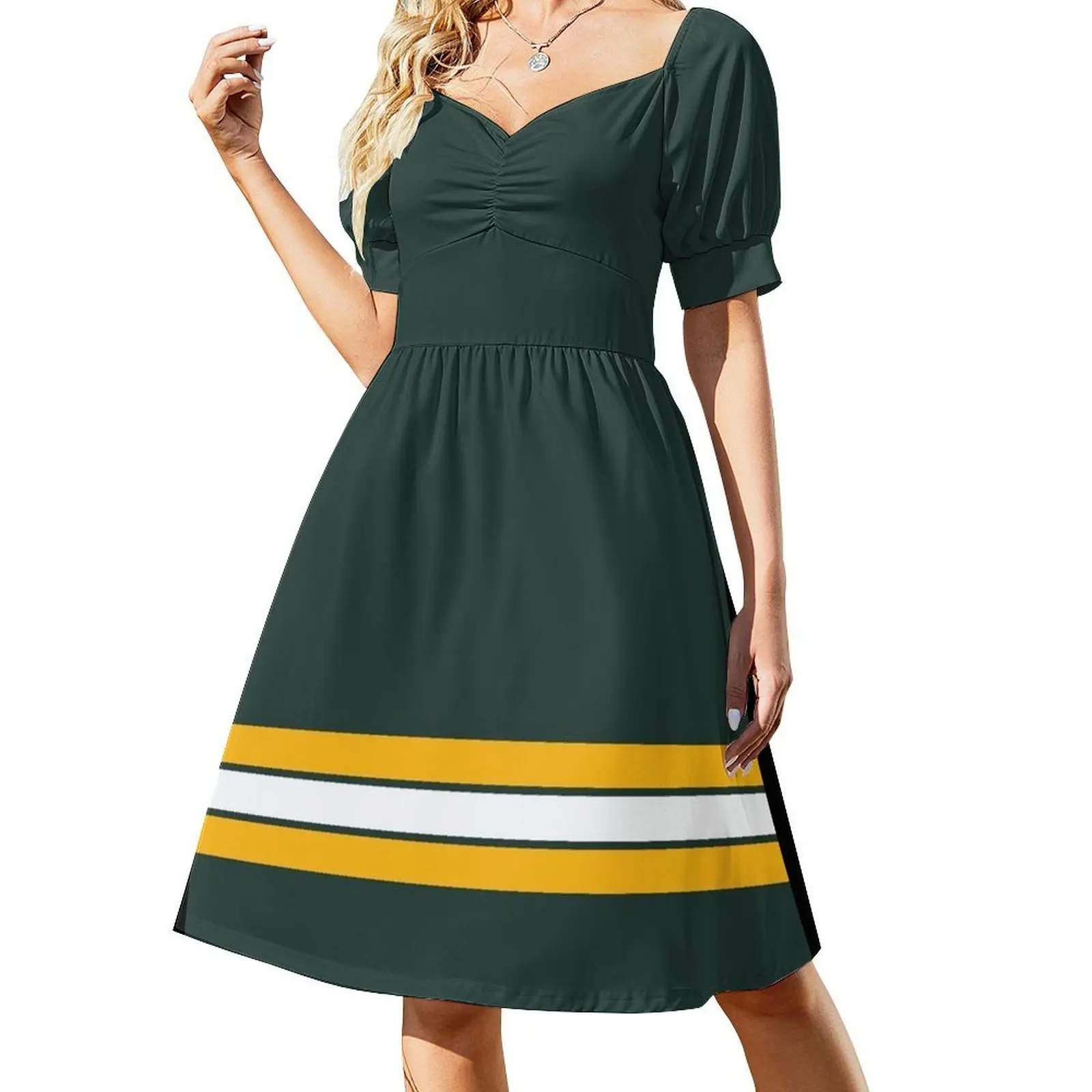 thumbnail image 1 of Vestido de manga corta Green Bay lines, vestidos de manga larga, vestido de playa, vestidos de baile, vestidos de mujer, vestido de verano, 1 of 7