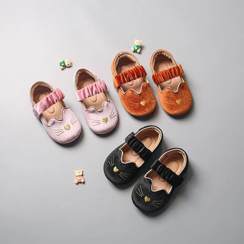 Girls' Velvet Princess Shoes Single Shoes Cute Cartoon Anti Slip Soft Bottom Baby Indoor Kindergarten Mary Jane Children's