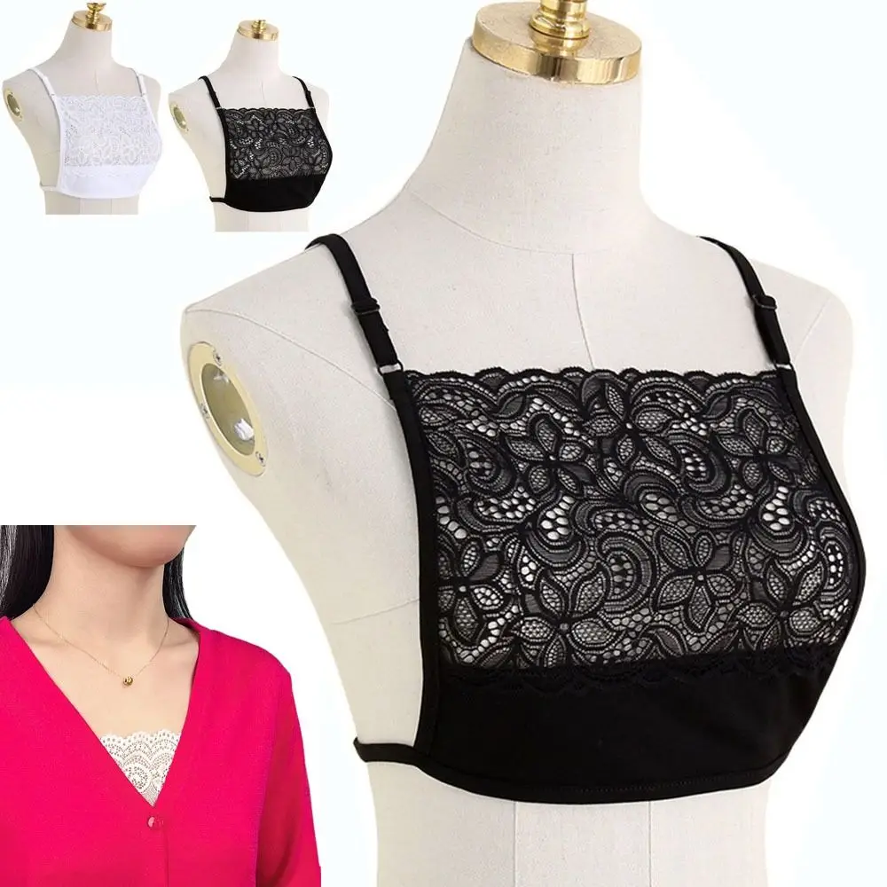 

Lace Cleavage Cover Fashionable Solid Color Overlay Panel Vest Modesty Breathable Camisole Lady