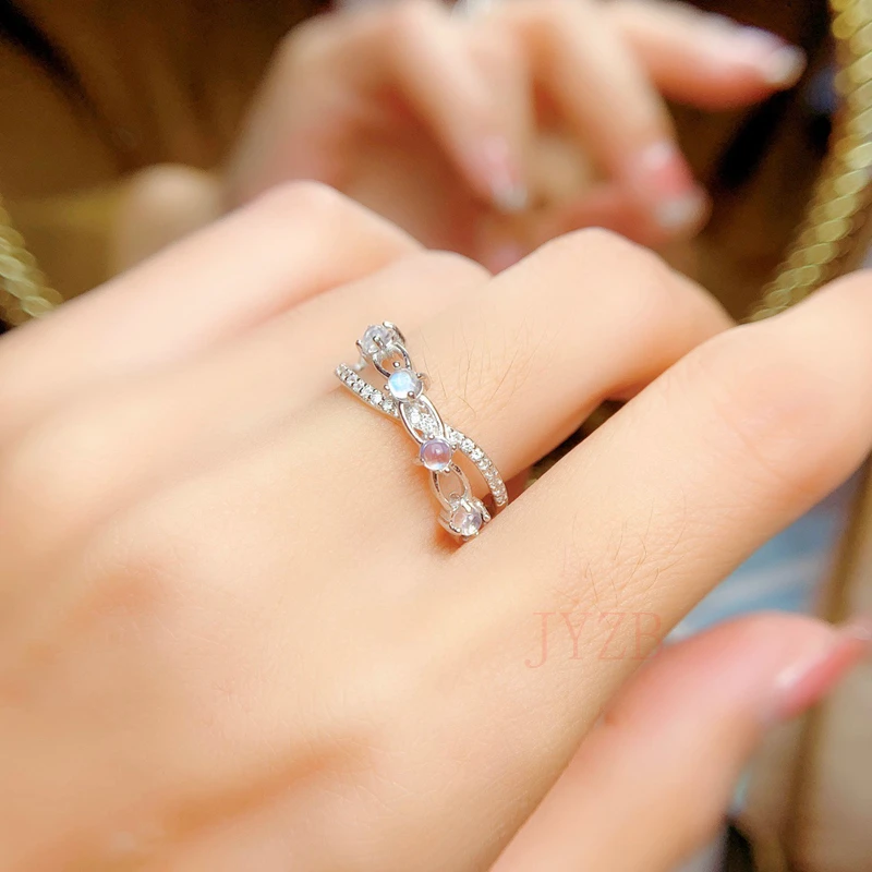 

Fine jewelry natural moonstone ring ring 925 sterling silver diamond women's volleyball ring design