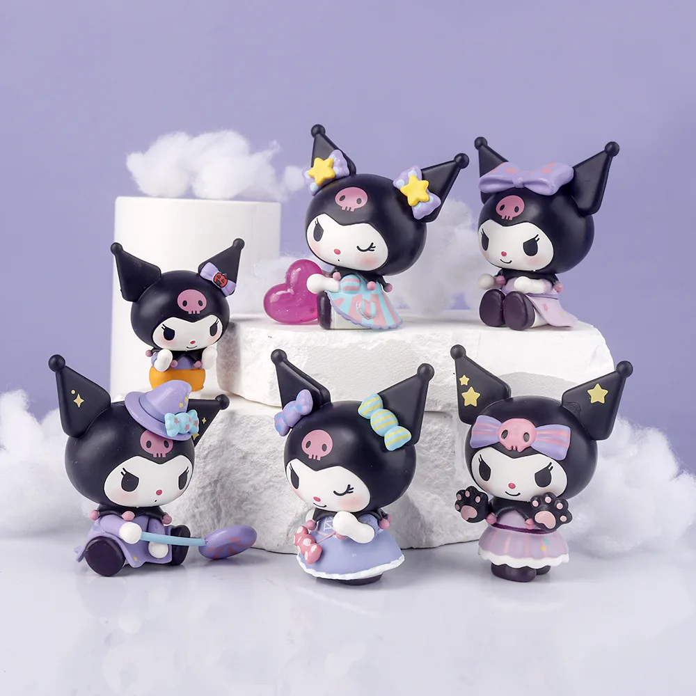 

Фигурки персонажей аниме Kuromi, 6 шт./комплект, куклы, кавайные фигурки Sanrio, модель, серия конфет, подарки, милая игрушка для детей