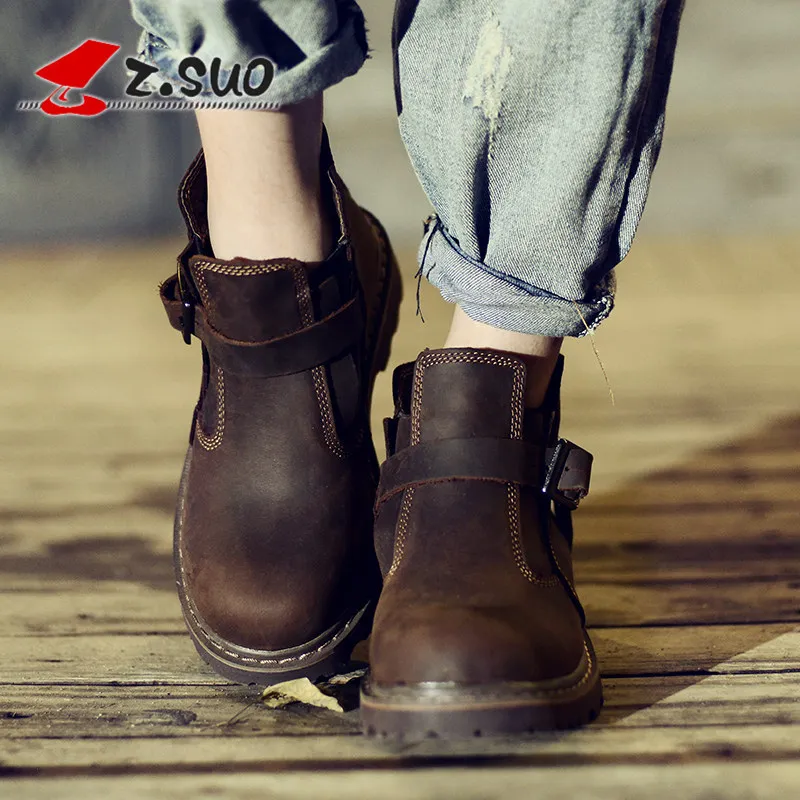 Z.SUO Men Women Waterproof Leather Motorcycle Boots Vintage 